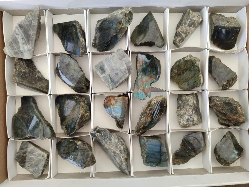 Polished One Side Labradorite Pieces x 24 From Madagascar - Toprock Gemstones and Minerals 