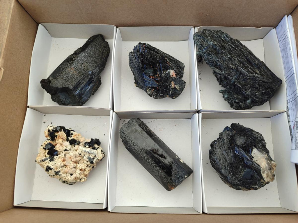 Natural Schorl Black Tourmaline Specimens x 6 From Erongo, Namibia - Toprock Gemstones and Minerals 
