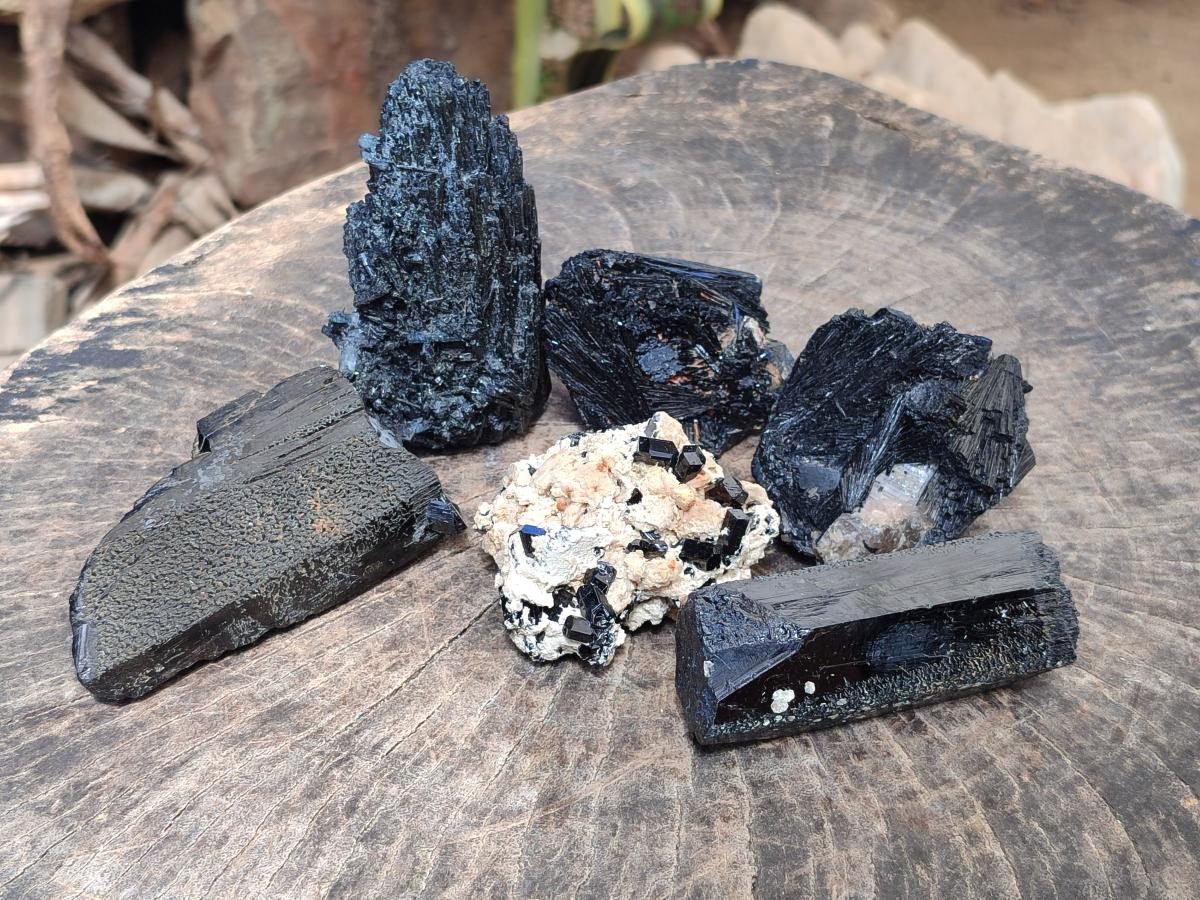 Natural Schorl Black Tourmaline Specimens x 6 From Erongo, Namibia - Toprock Gemstones and Minerals 