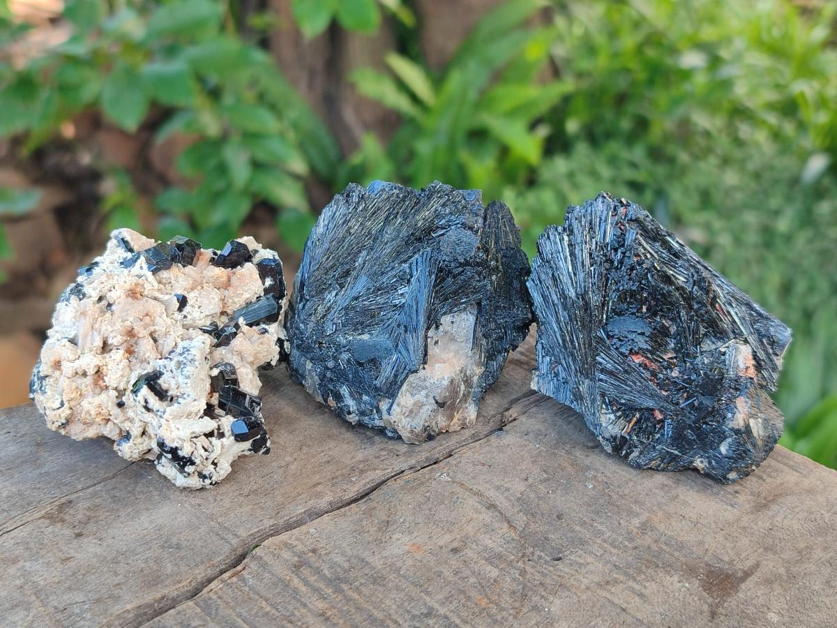 Natural Schorl Black Tourmaline Specimens x 6 From Erongo, Namibia - Toprock Gemstones and Minerals 