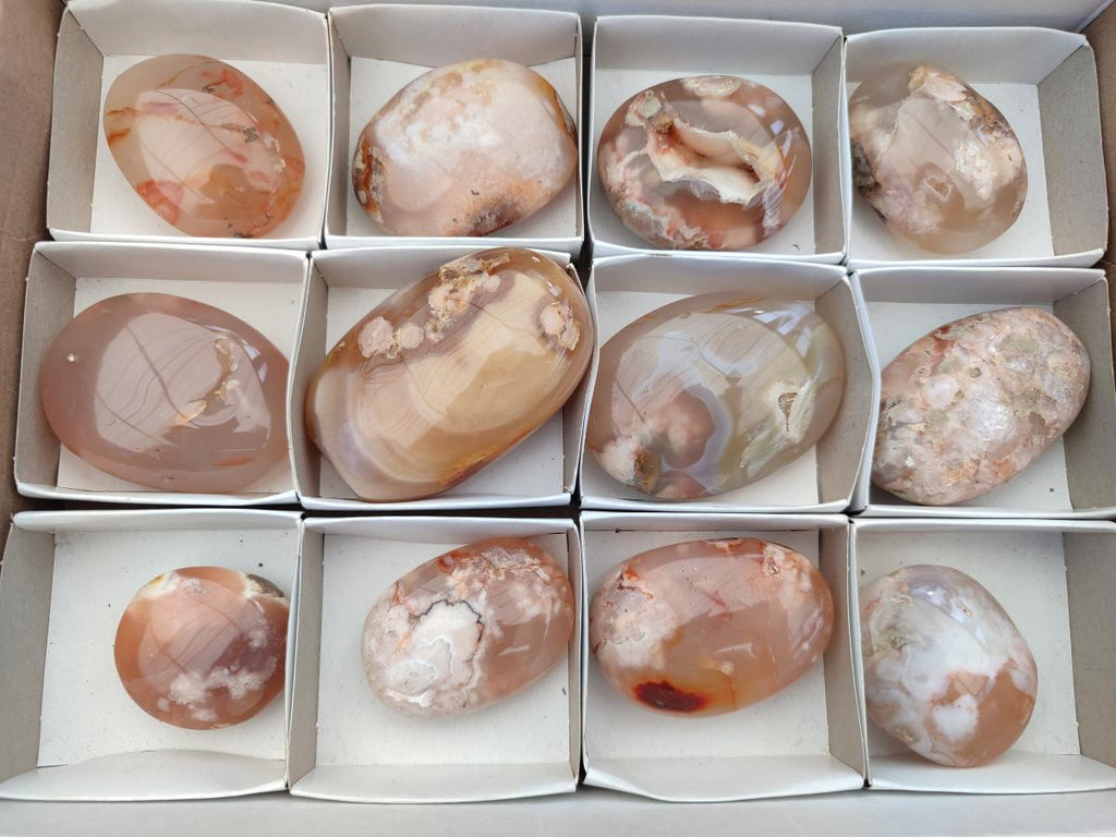 Polished Flower Agate Palm Stones x 12 From Antsahalova, Madagascar - Toprock Gemstones and Minerals 