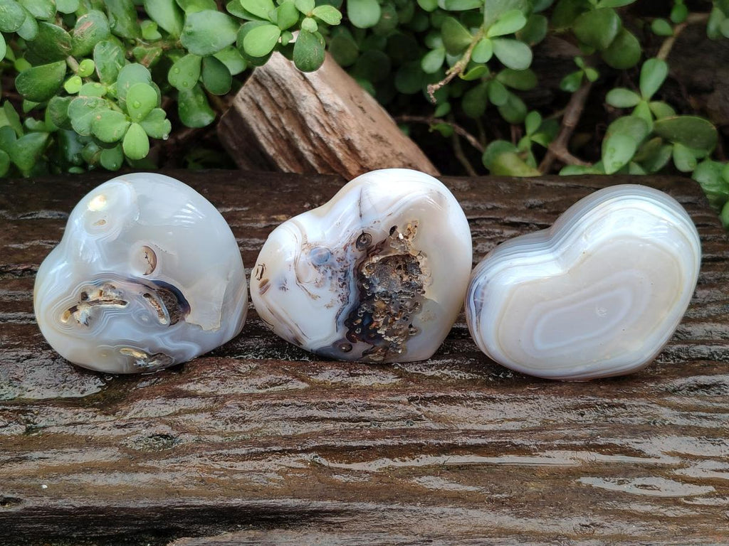 Polished Banded Agate Hearts x 6 From Madagascar - Toprock Gemstones and Minerals 