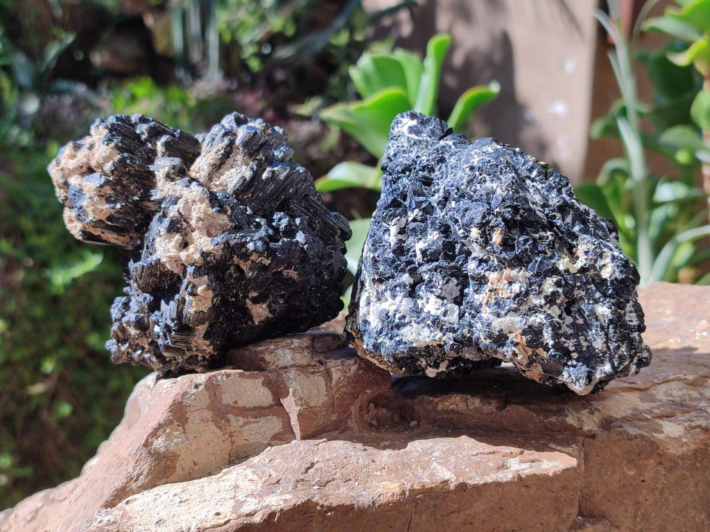 Natural Schorl Black Tourmaline Specimens x 2 From Erongo, Namibia - Toprock Gemstones and Minerals 