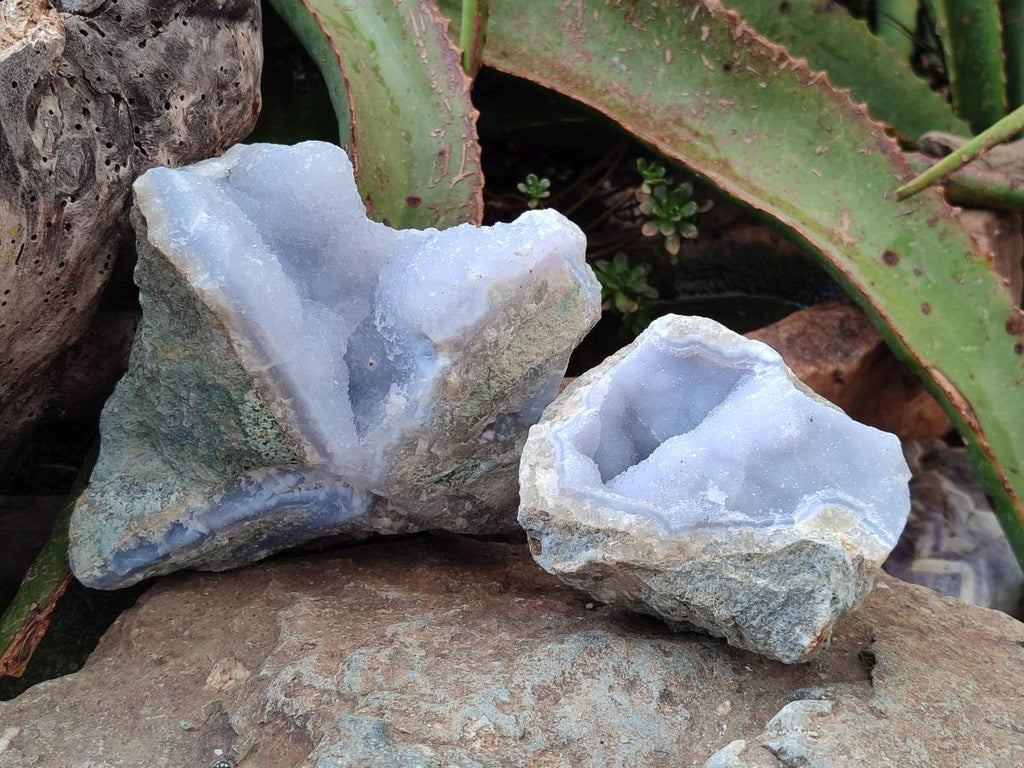 Natural Blue Lace Agate Geode Specimens x 4 From Nsanje, Malawi - Toprock Gemstones and Minerals 