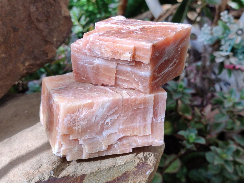 Natural Rhombohedral Sunset Orange Calcite Specimens x 6 From Spitzkop, Namibia - Toprock Gemstones and Minerals 