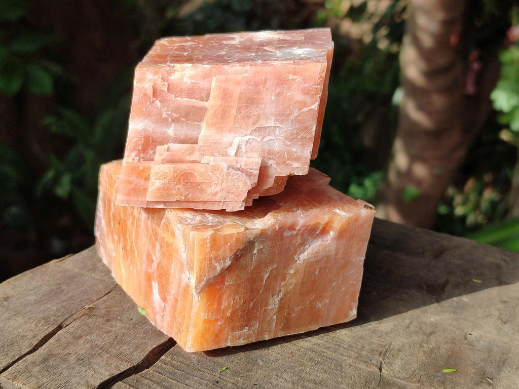 Natural Rhombohedral Sunset Orange Calcite Specimens x 6 From Spitzkop, Namibia - Toprock Gemstones and Minerals 