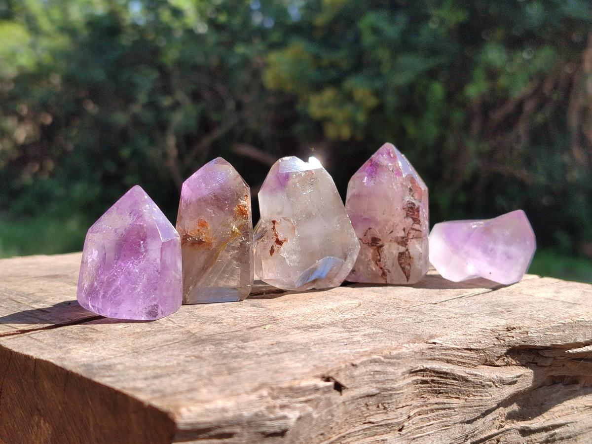 Polished Amethyst Smokey Window Crystals x 20 From Akansobe, Madagascar - Toprock Gemstones and Minerals 