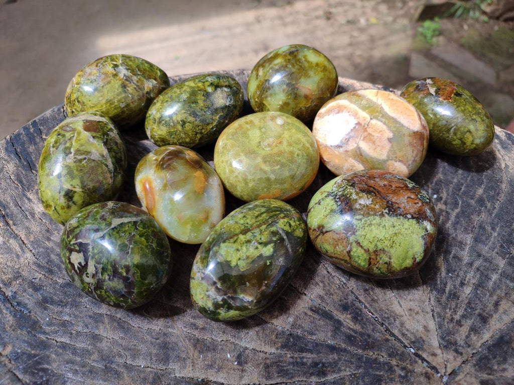 Polished Green Opal Palm Stones x 12 From Betroka, Madagascar - Toprock Gemstones and Minerals 