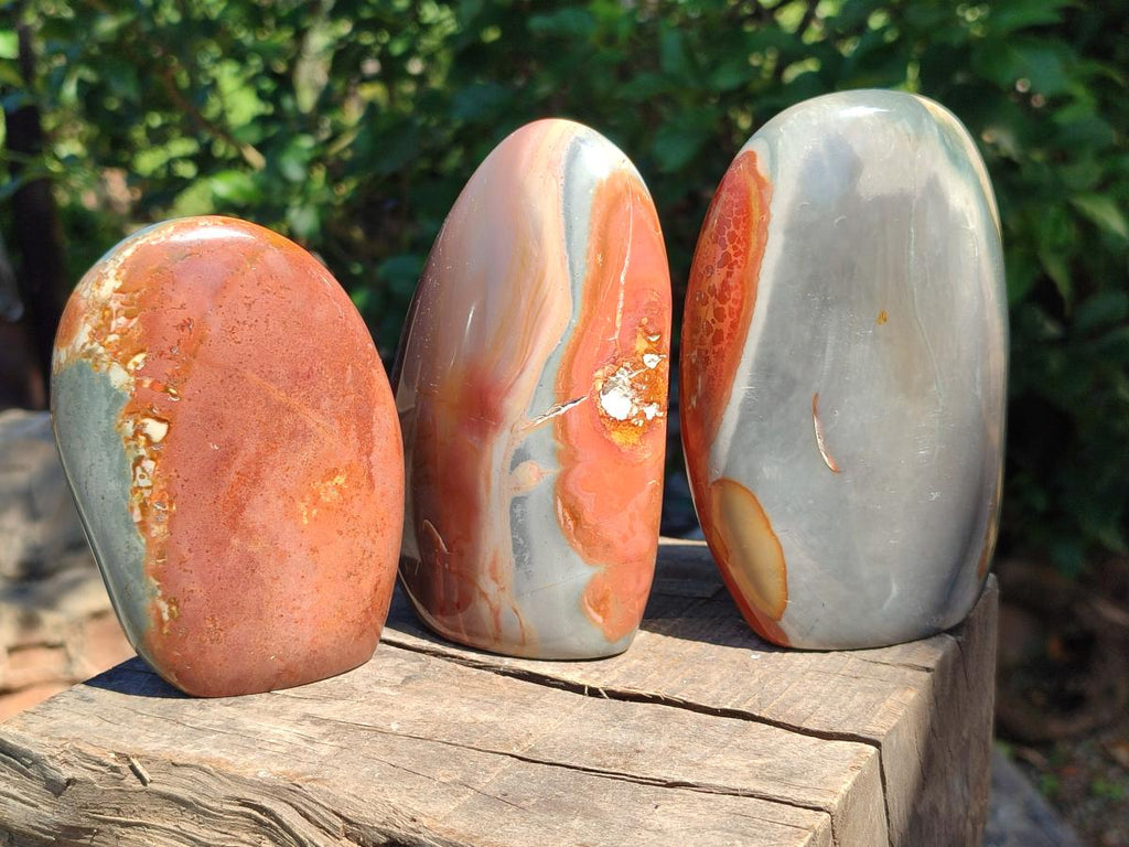 Polished Polychrome Jasper Standing Free Forms x 3 From NW Coast, Madagascar - Toprock Gemstones and Minerals 