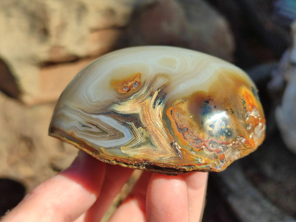 Polished One Side Agate Nodules x 6 From Madagascar - Toprock Gemstones and Minerals 