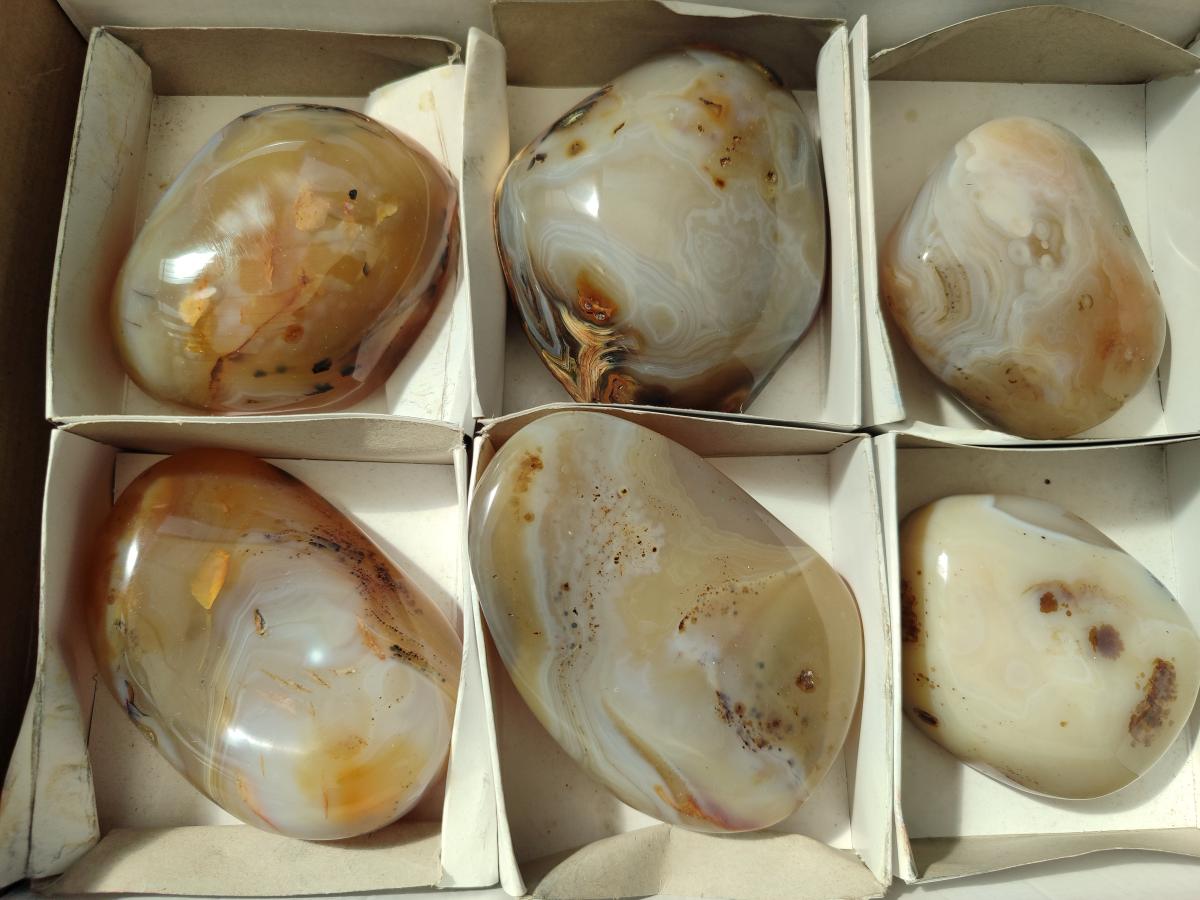 Polished One Side Agate Nodules x 6 From Madagascar - Toprock Gemstones and Minerals 