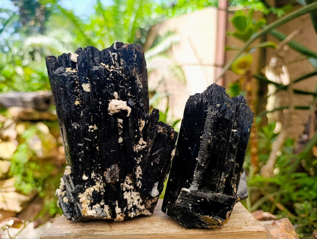 Natural Schorl Black Tourmaline with Feldspar Specimens x 2 From Erongo, Namibia - Toprock Gemstones and Minerals 