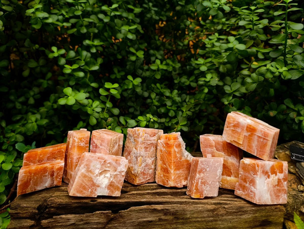 Natural Rhombohedral Sunset Orange Calcite Specimens x 12 From Spitzkop, Namibia - Toprock Gemstones and Minerals 
