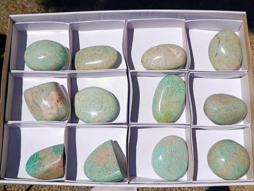 Polished Amazonite Standing Free Forms and Free Forms x 12 From Zimbabwe - Toprock Gemstones and Minerals 