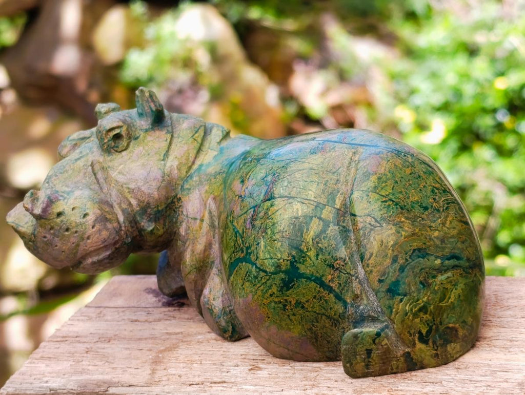 Hand Made Verdite Hippos Carvings x 2 From Zimbabwe