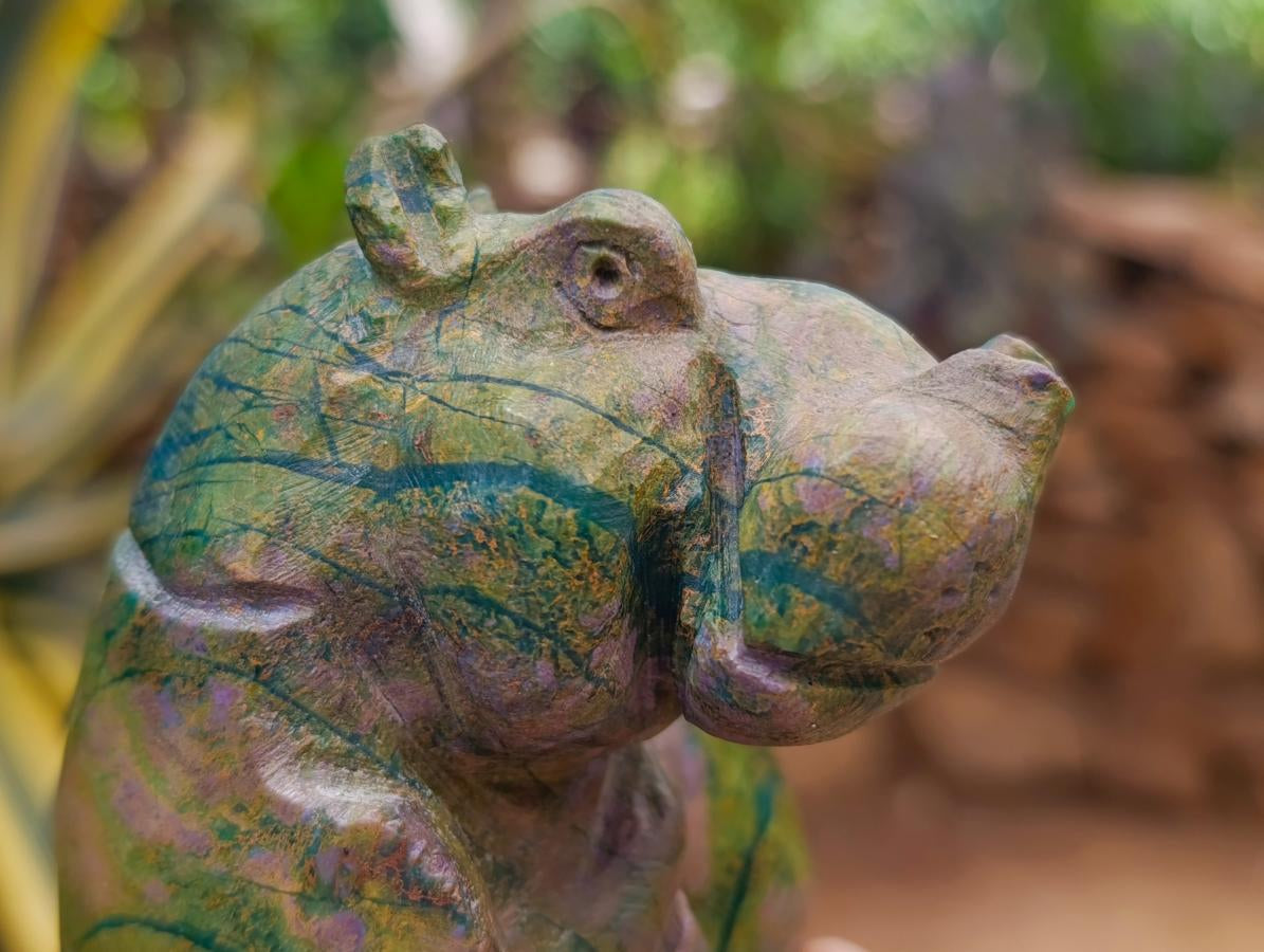 Hand Made Verdite Hippos Carvings x 2 From Zimbabwe