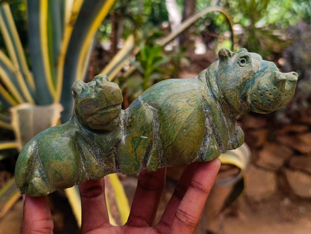 Hand Made Verdite Hippos Carvings x 2 From Zimbabwe