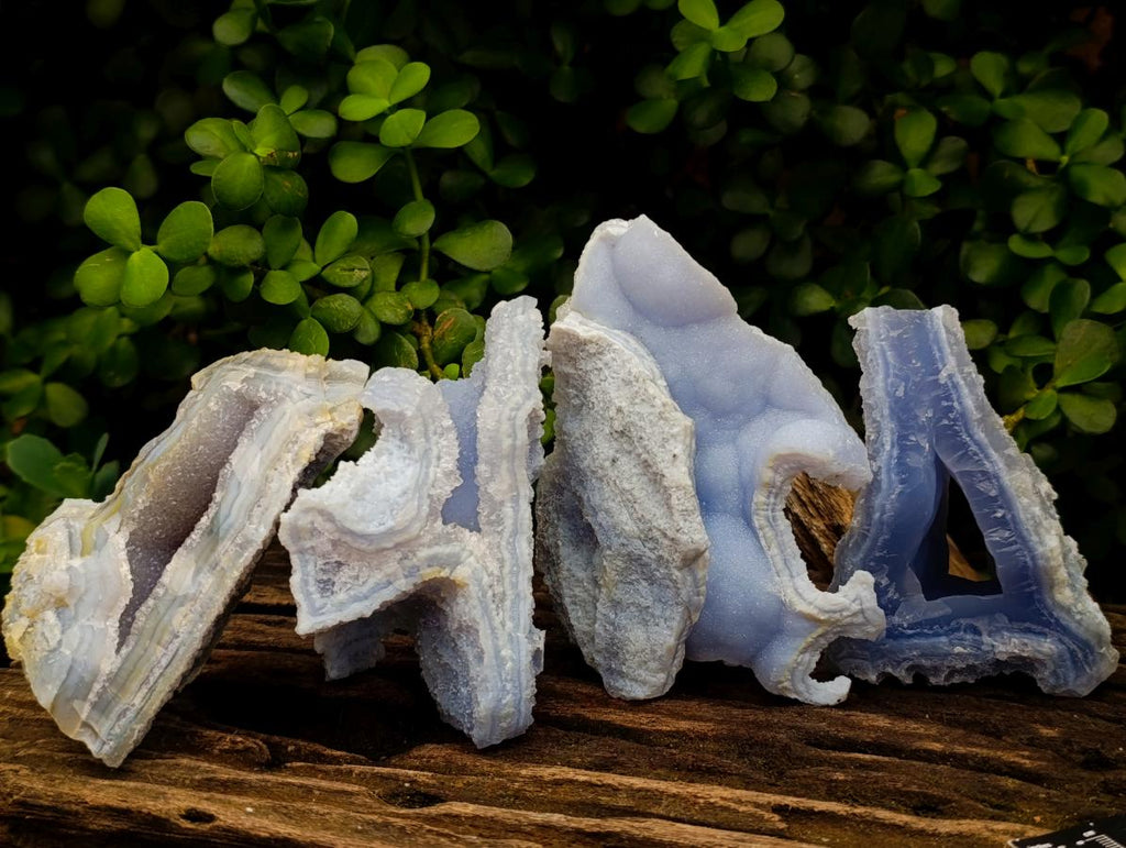 Natural Etched Blue Chalcedony Geodes x 4 From Nsanje, Malawi - Toprock Gemstones and Minerals 
