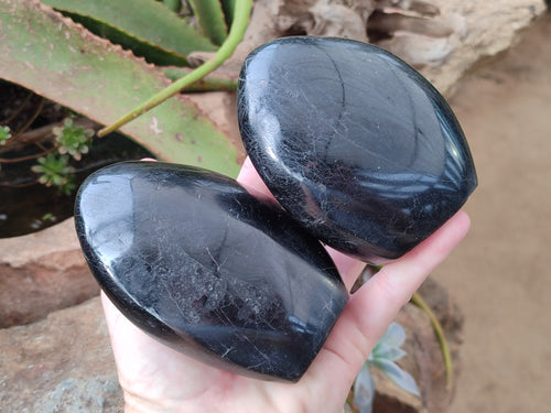 Polished Black Tourmaline Standing Free Forms x 2 From Madagascar - Toprock Gemstones and Minerals 