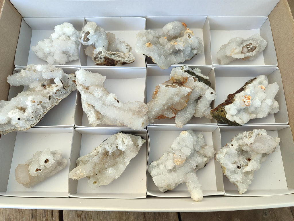 Natural Drusy Snow Finger Crystal Clusters x 12 From Albert's Mountain, Lesotho - Toprock Gemstones and Minerals 