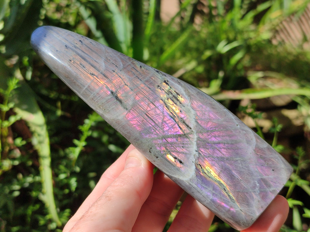 Polished Rare Purple Sunset Flash Labradorite Standing Free Forms x 3 From Madagascar - Toprock Gemstones and Minerals 