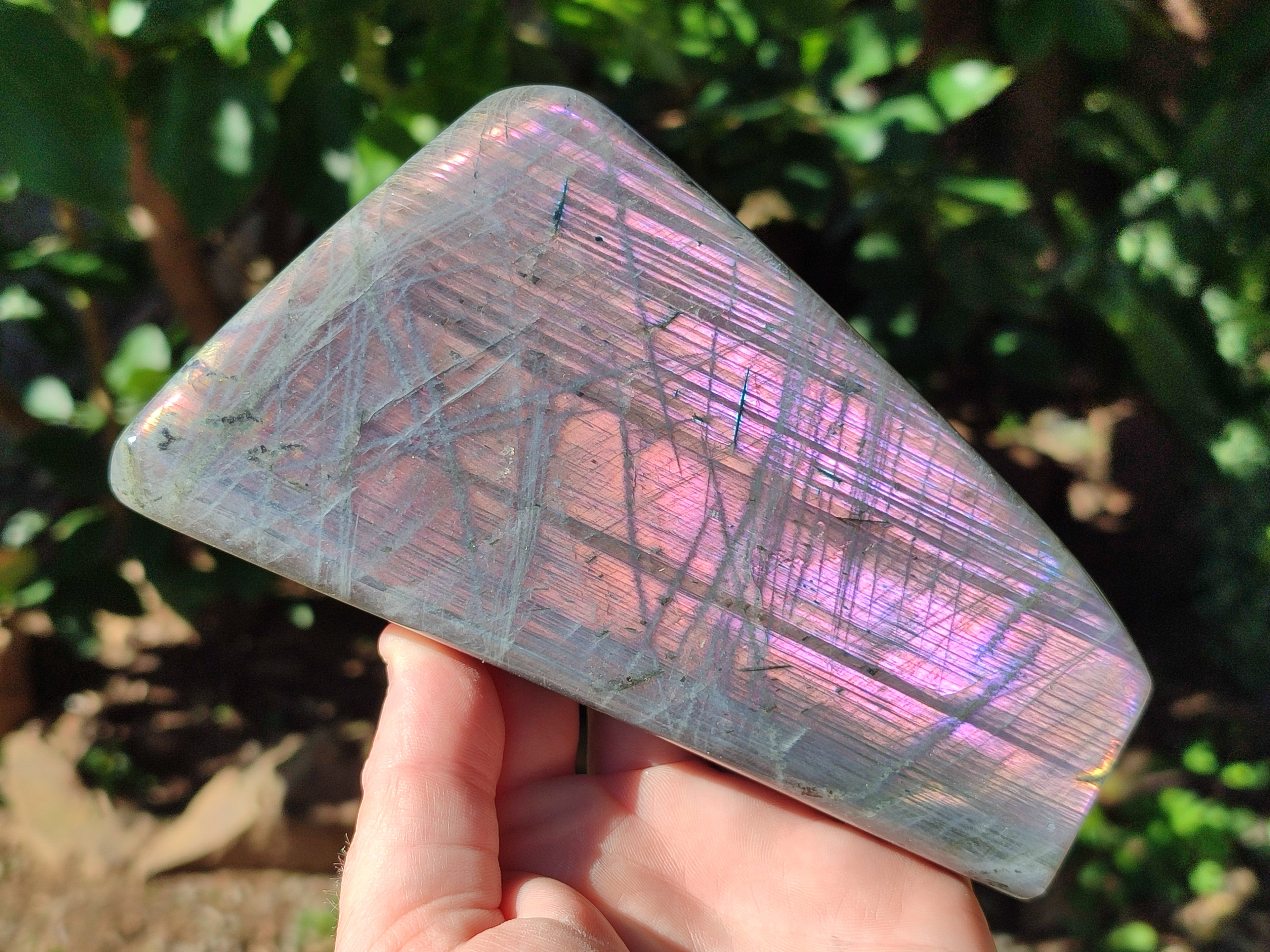 Polished Rare Purple Sunset Flash Labradorite Standing Free Forms x 3 From Madagascar - Toprock Gemstones and Minerals 