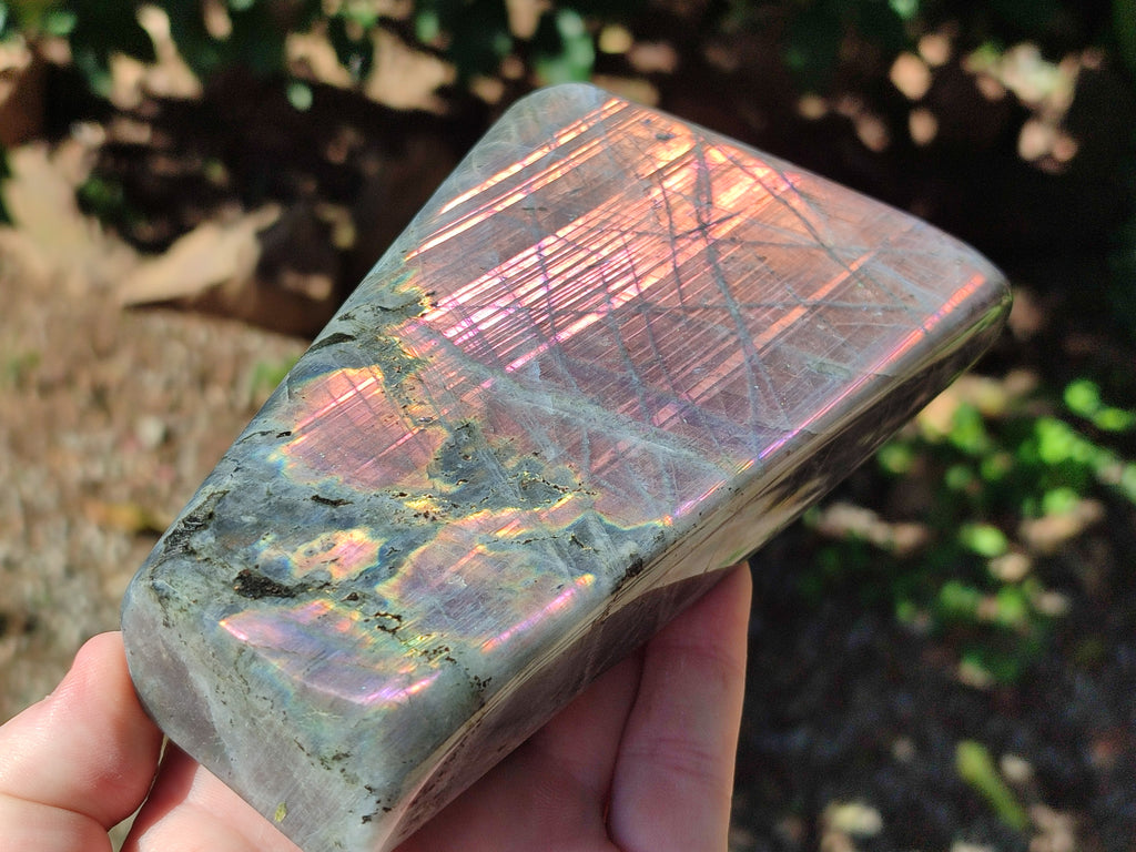 Polished Rare Purple Sunset Flash Labradorite Standing Free Forms x 3 From Madagascar - Toprock Gemstones and Minerals 