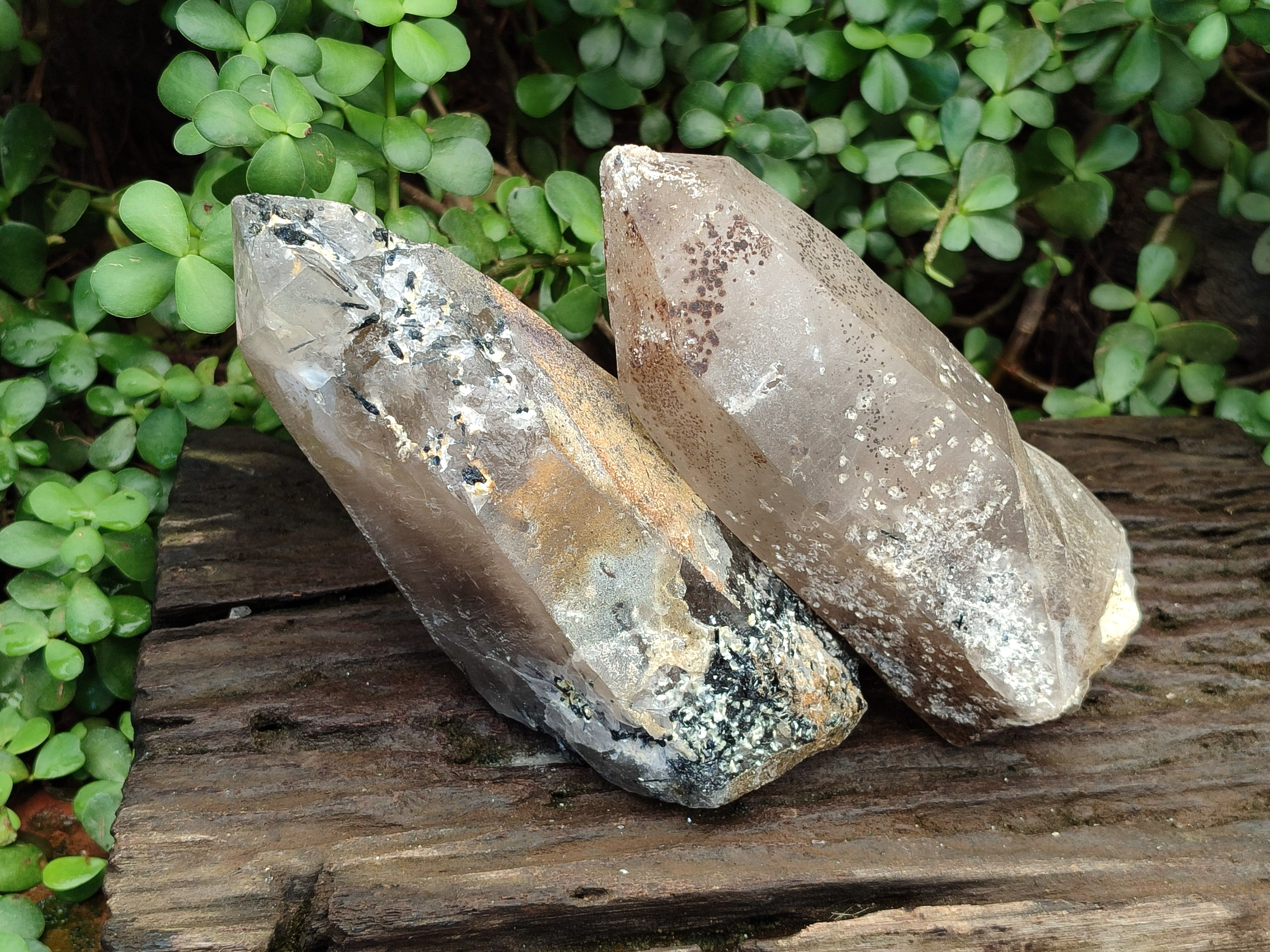 Natural Large Smokey Quartz Crystals with Schorl and Hyalite Opal x 2 From Erongo, Namibia - Toprock Gemstones and Minerals 