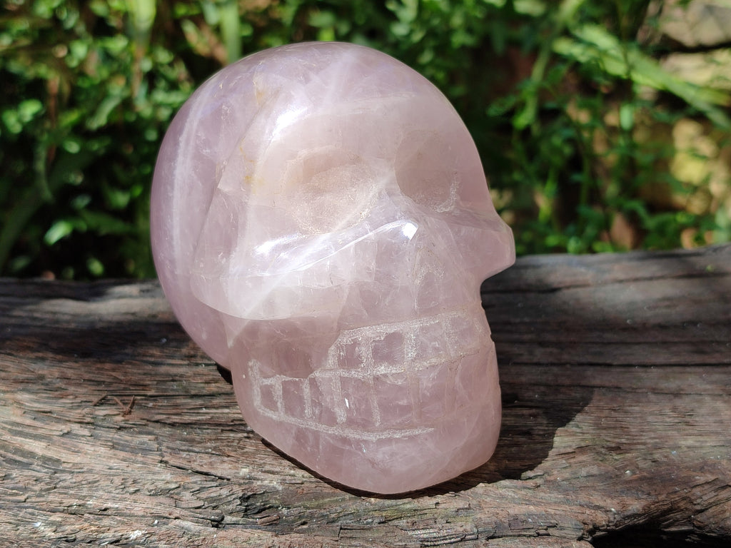 Hand Made Gemmy Rose Quartz Skull Carving x 1 From Madagascar - Toprock Gemstones and Minerals 