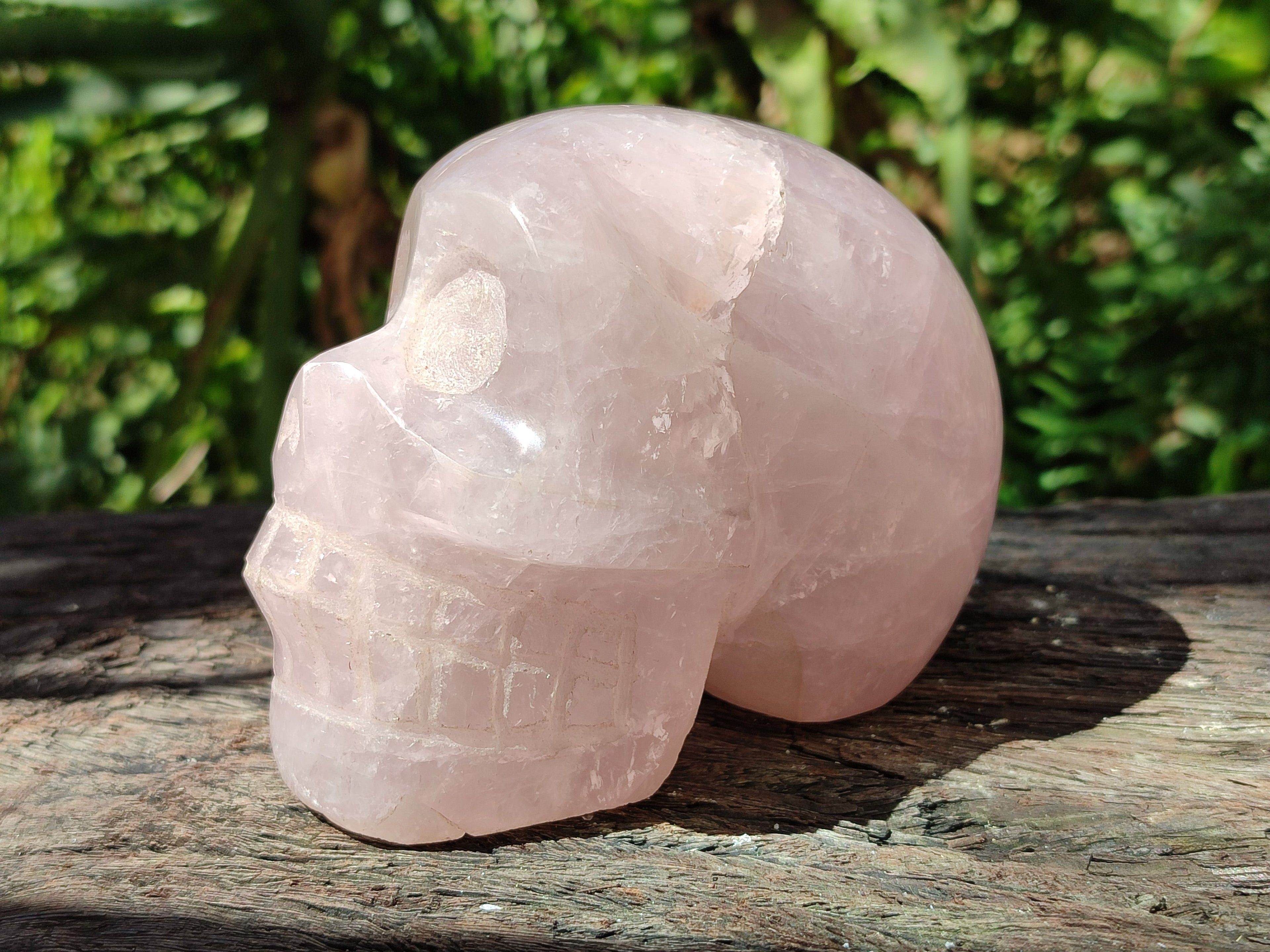 Hand Made Gemmy Rose Quartz Skull Carving x 1 From Madagascar - Toprock Gemstones and Minerals 