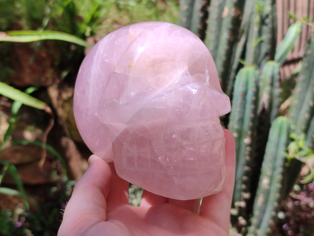 Hand Made Gemmy Rose Quartz Skull Carving x 1 From Madagascar - Toprock Gemstones and Minerals 