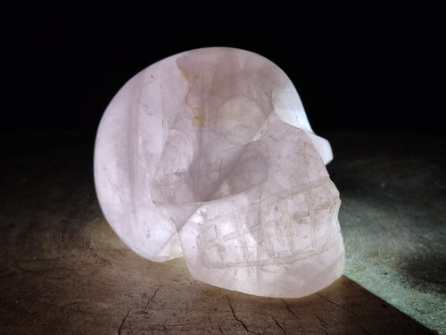Hand Made Gemmy Rose Quartz Skull Carving x 1 From Madagascar - Toprock Gemstones and Minerals 