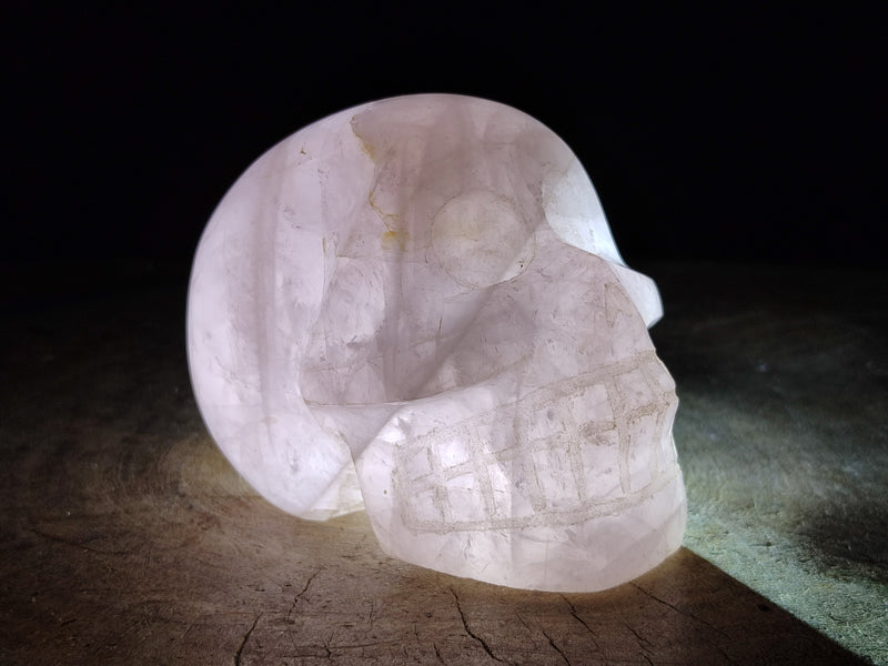 Hand Made Gemmy Rose Quartz Skull Carving x 1 From Madagascar - Toprock Gemstones and Minerals 