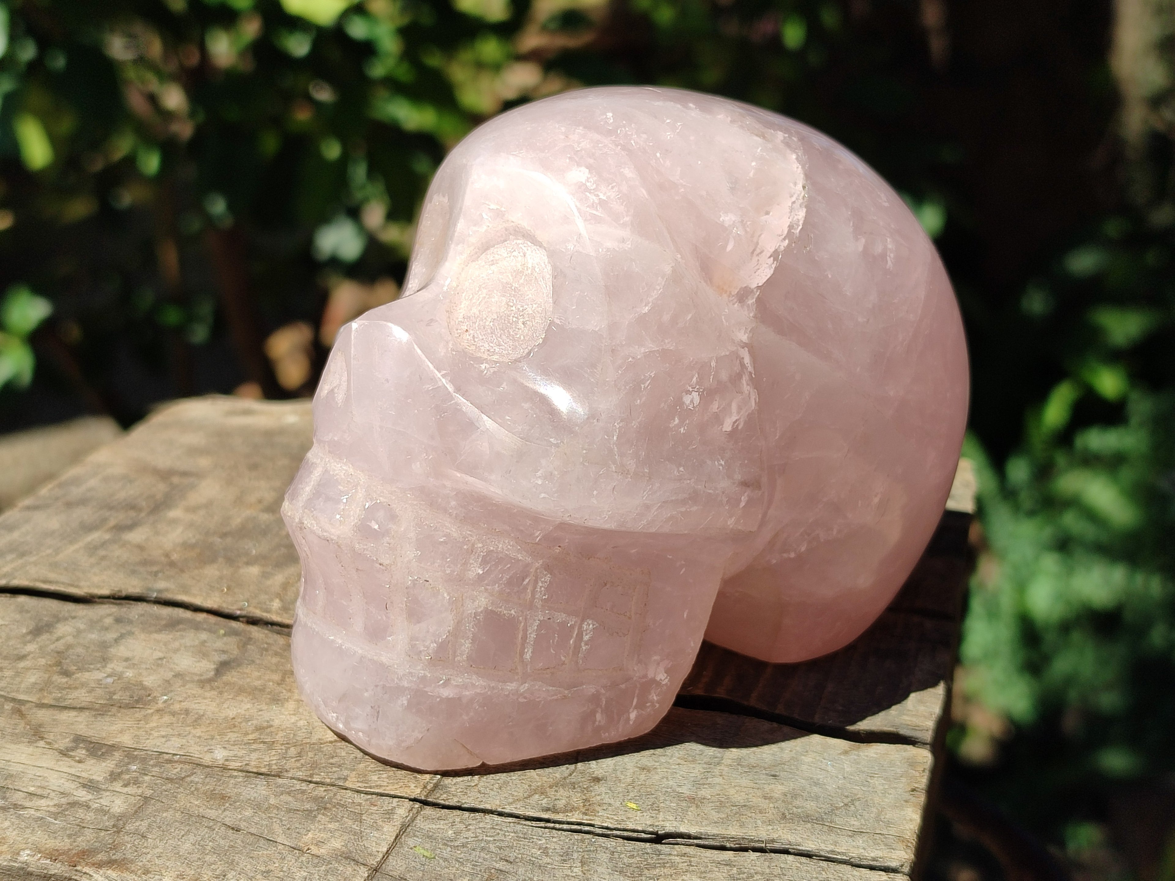 Hand Made Gemmy Rose Quartz Skull Carving x 1 From Madagascar - Toprock Gemstones and Minerals 