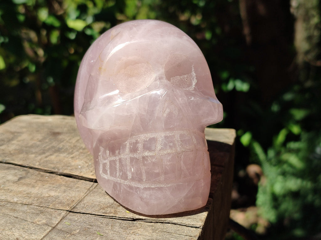 Hand Made Gemmy Rose Quartz Skull Carving x 1 From Madagascar - Toprock Gemstones and Minerals 