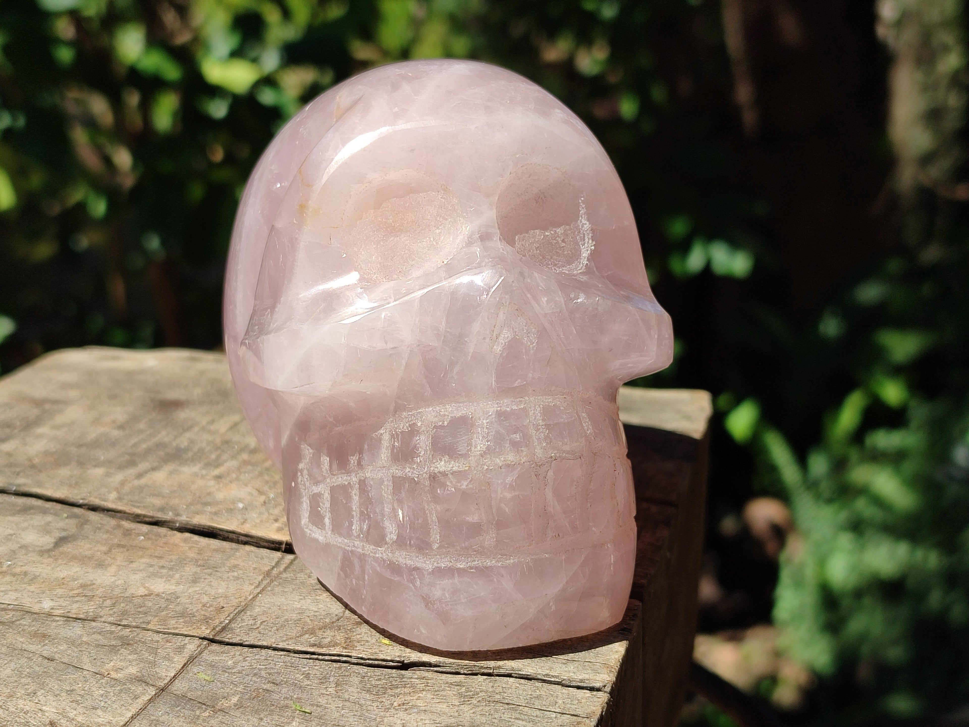 Hand Made Gemmy Rose Quartz Skull Carving x 1 From Madagascar - Toprock Gemstones and Minerals 