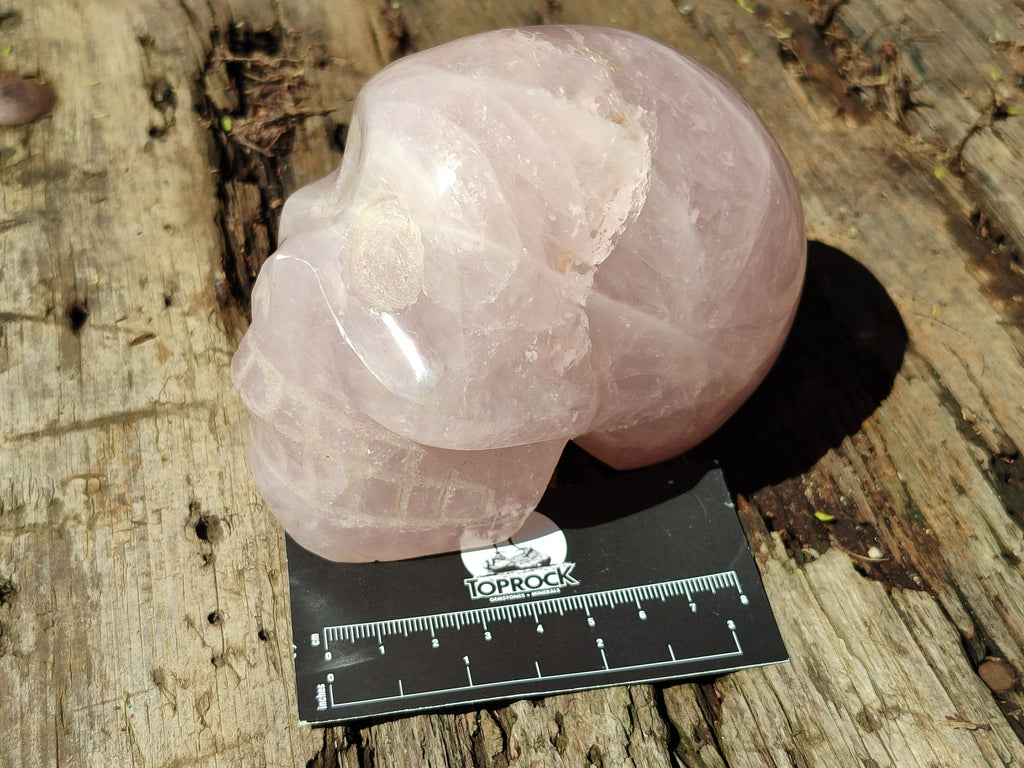 Hand Made Gemmy Rose Quartz Skull Carving x 1 From Madagascar - Toprock Gemstones and Minerals 