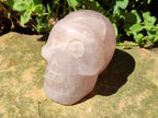 Hand Made Gemmy Rose Quartz Skull Carving x 1 From Madagascar - Toprock Gemstones and Minerals 
