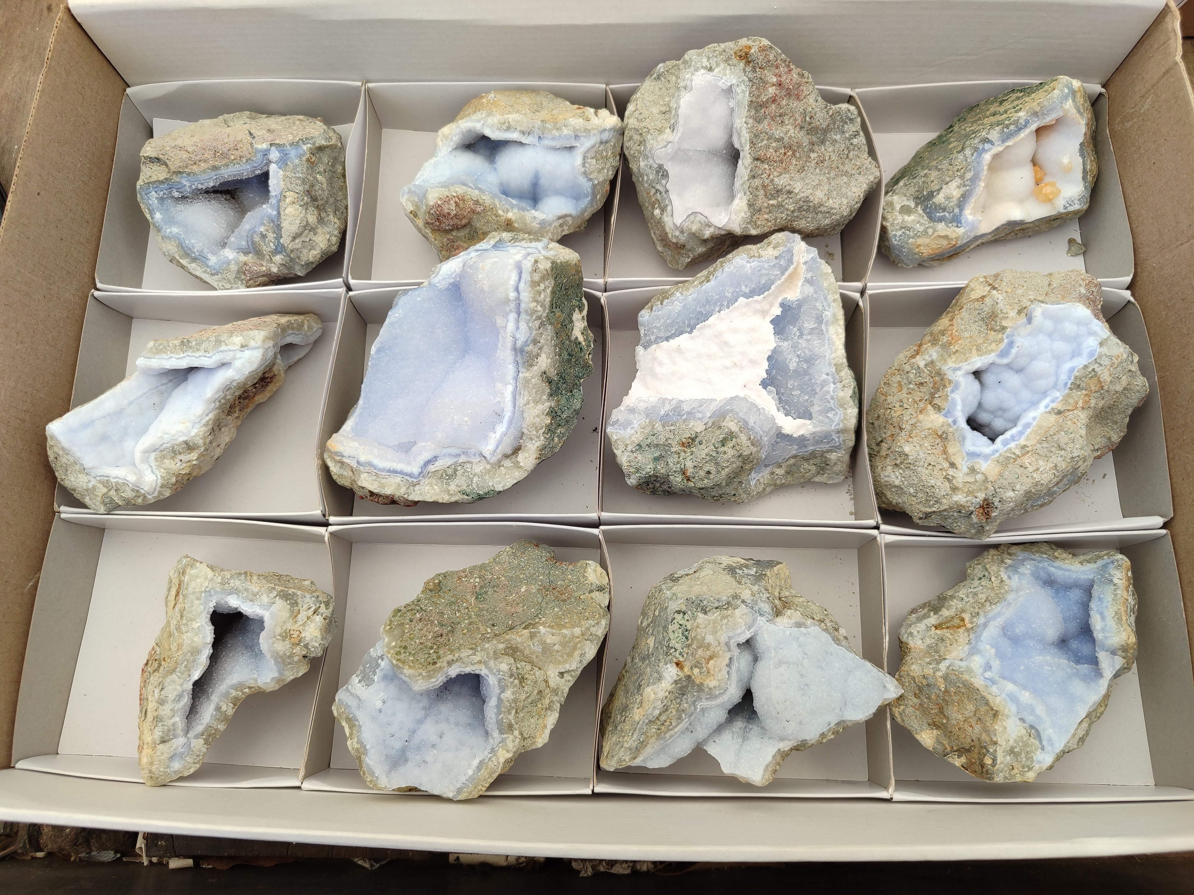 Natural Blue Lace Agate Geode Specimens x 6 From Nsanje, Malawi - Toprock Gemstones and Minerals 
