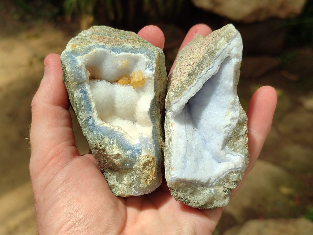 Natural Blue Lace Agate Geode Specimens x 6 From Nsanje, Malawi - Toprock Gemstones and Minerals 