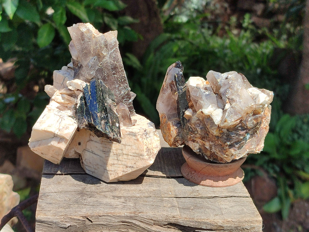 Natural Smokey Quartz with Aegirine and Feldspar Clusters x 3 From Zomba Plateau, Malawi - Toprock Gemstones and Minerals 