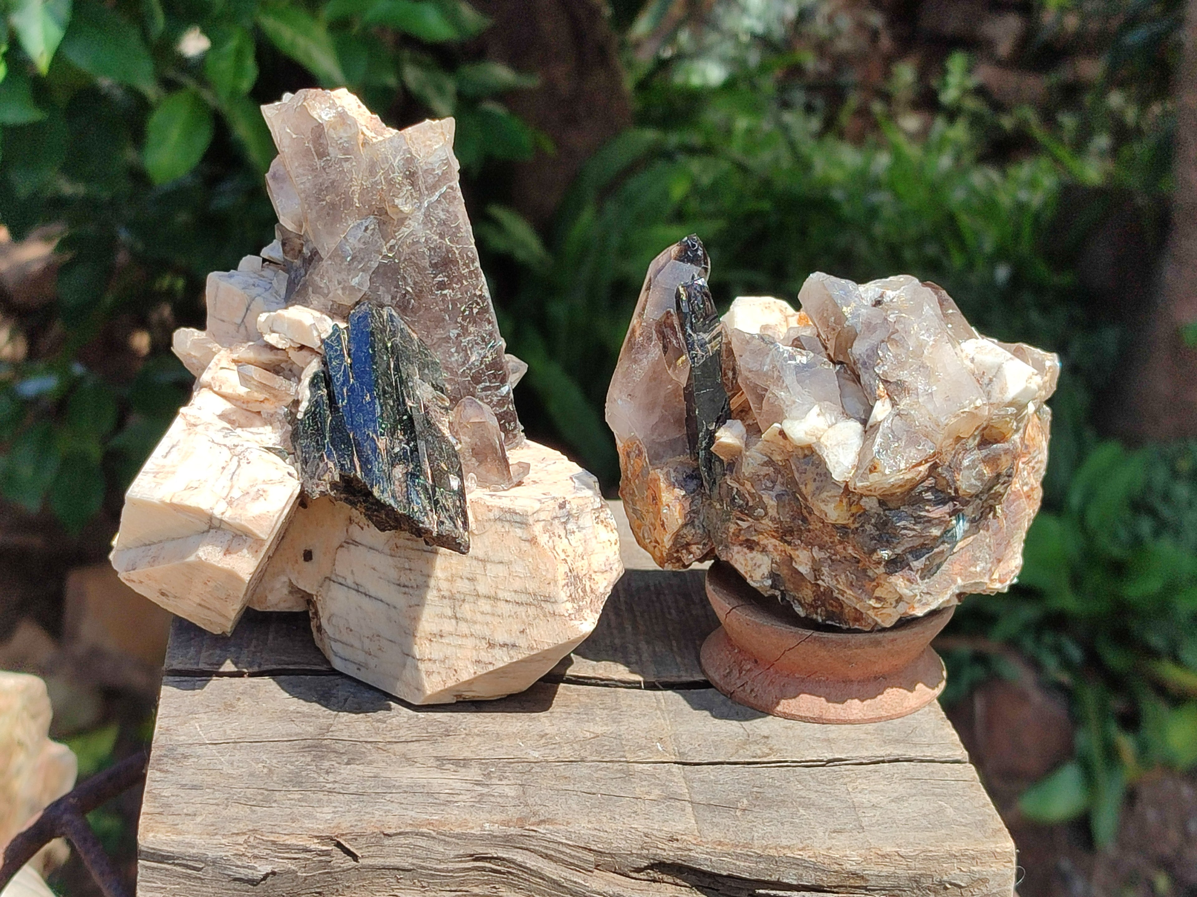 Natural Smokey Quartz with Aegirine and Feldspar Clusters x 3 From Zomba Plateau, Malawi - Toprock Gemstones and Minerals 