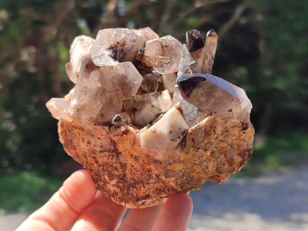 Natural Smokey Quartz with Aegirine and Feldspar Clusters x 3 From Zomba Plateau, Malawi - Toprock Gemstones and Minerals 