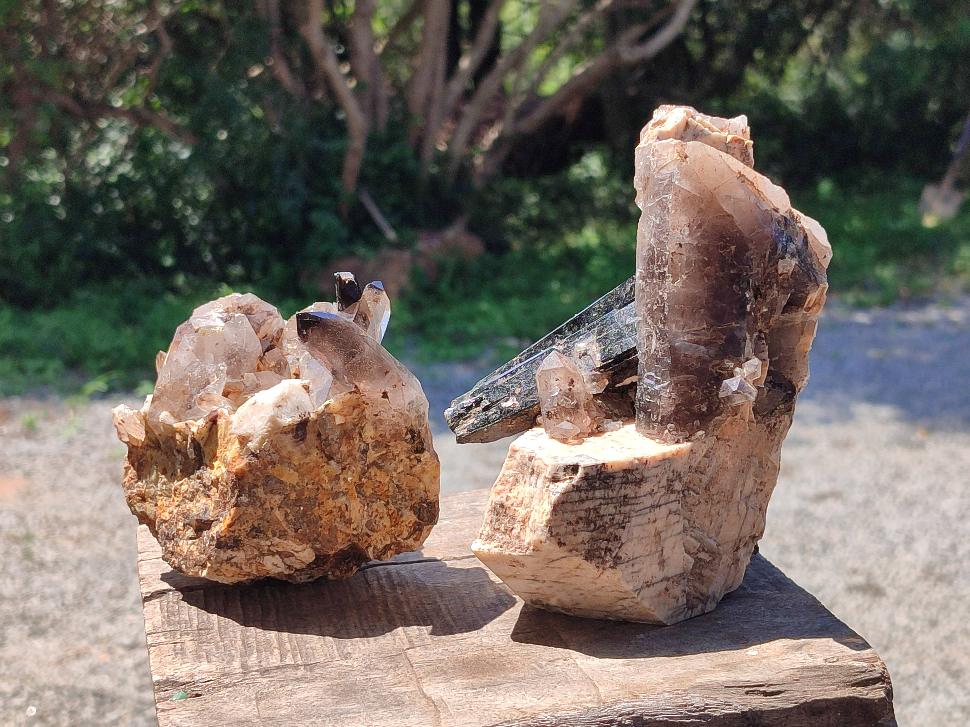 Natural Smokey Quartz with Aegirine and Feldspar Clusters x 3 From Zomba Plateau, Malawi - Toprock Gemstones and Minerals 