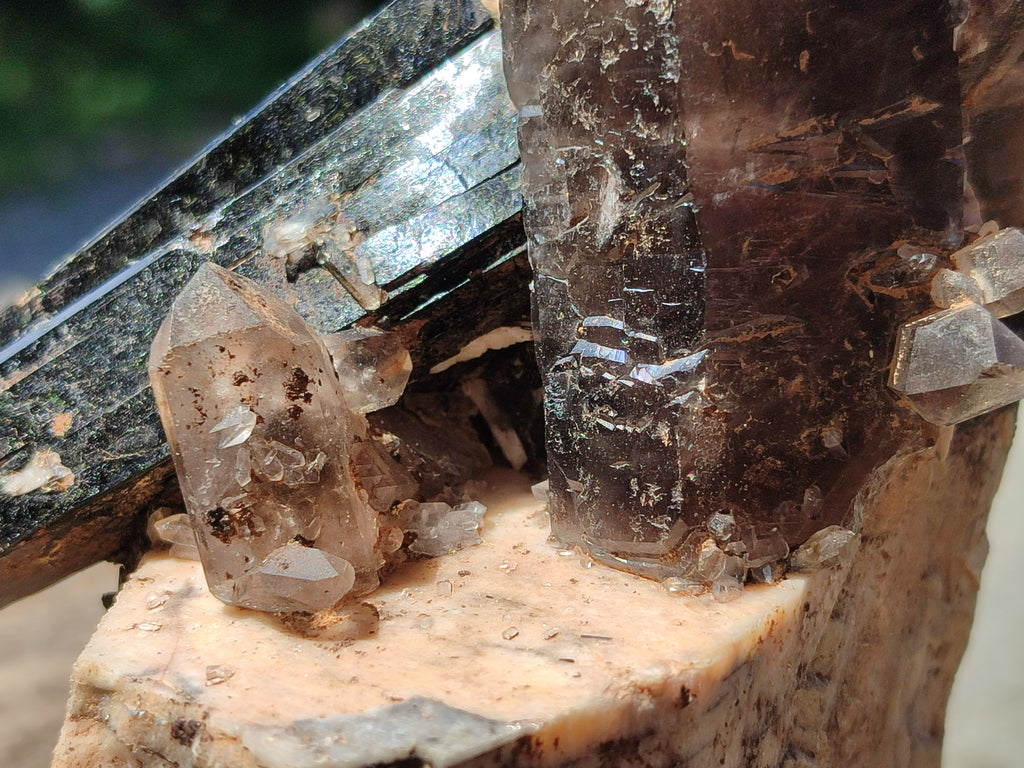 Natural Smokey Quartz with Aegirine and Feldspar Clusters x 3 From Zomba Plateau, Malawi - Toprock Gemstones and Minerals 