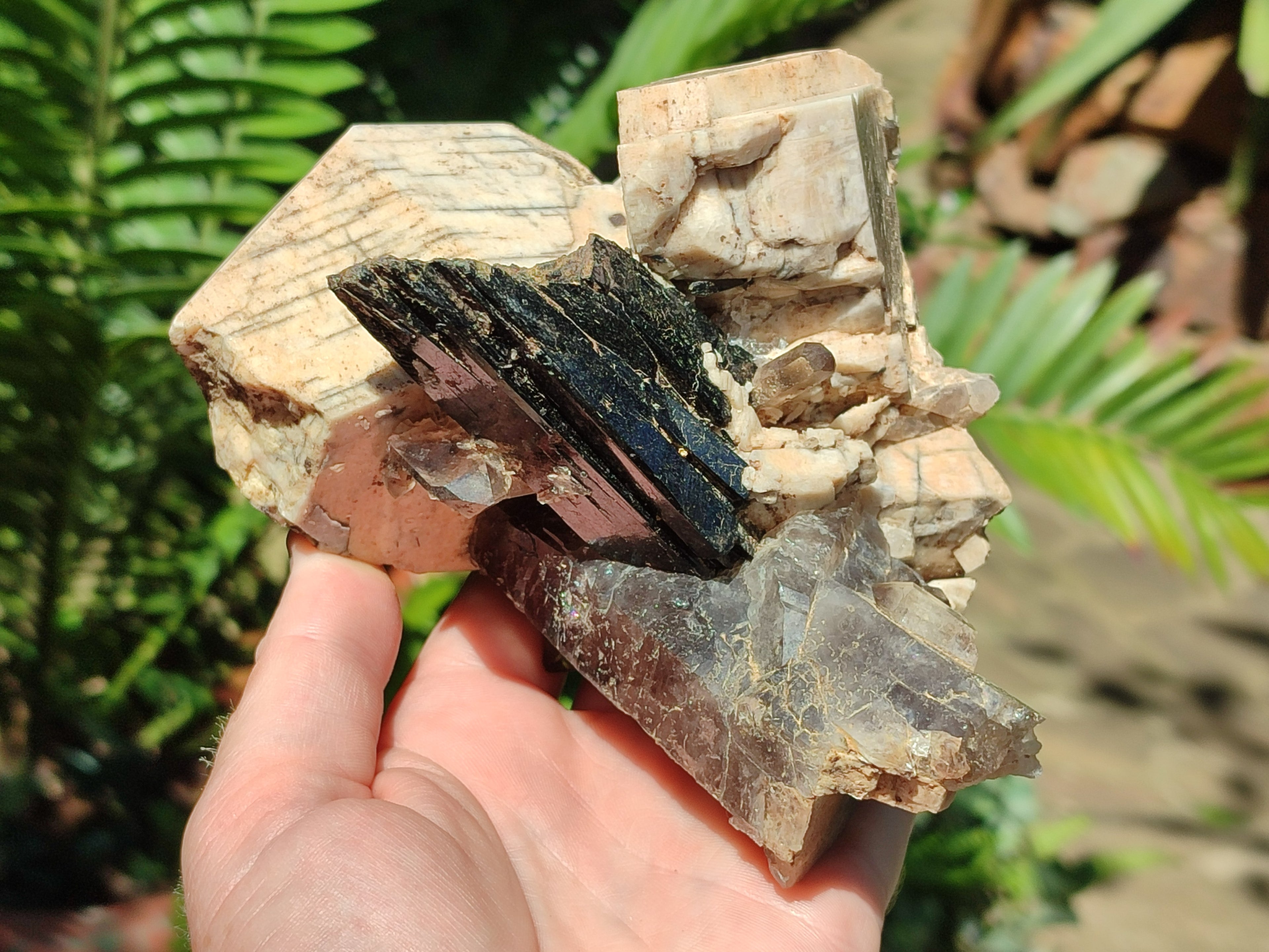 Natural Smokey Quartz with Aegirine and Feldspar Clusters x 3 From Zomba Plateau, Malawi - Toprock Gemstones and Minerals 