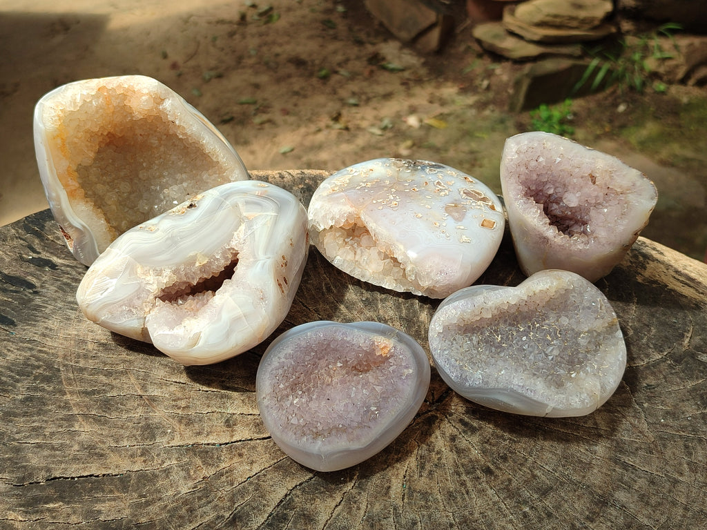 Polished Mixed Crystalline Agate Geodes x 6 From Maintirano, Madagascar - Toprock Gemstones and Minerals 
