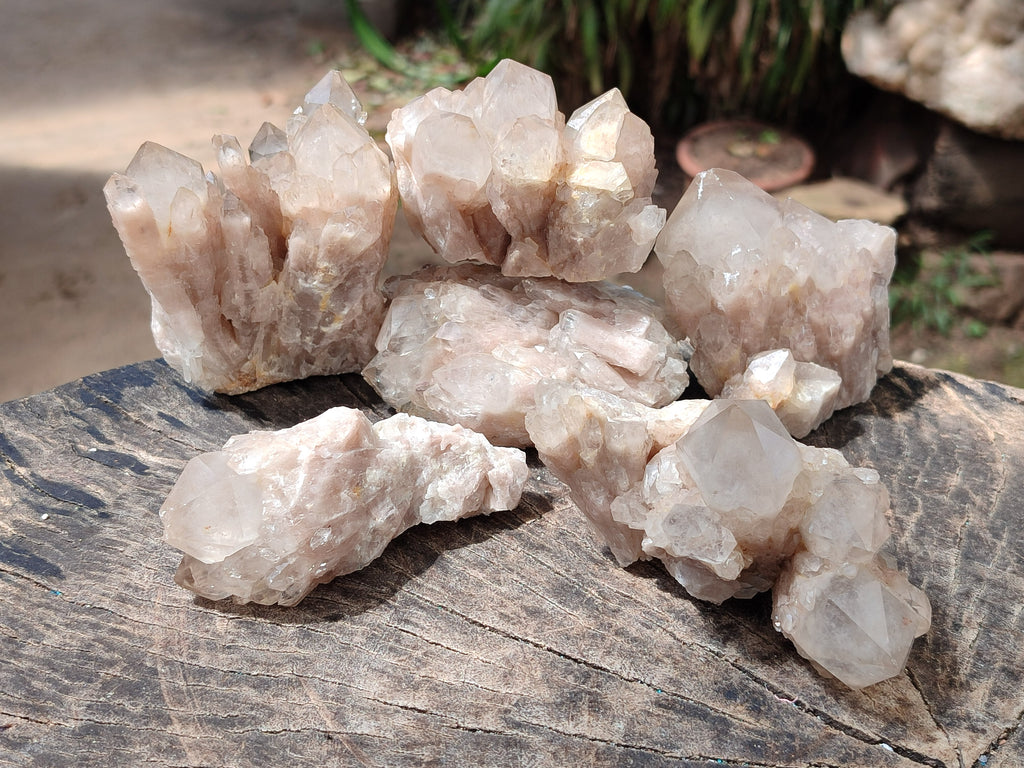 Natural Smokey Phantom Quartz Clusters x 6 From Luena, Congo - Toprock Gemstones and Minerals 