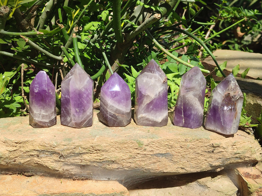 Polished Chevron Amethyst Crystals x 6 From Madagascar - Toprock Gemstones and Minerals 