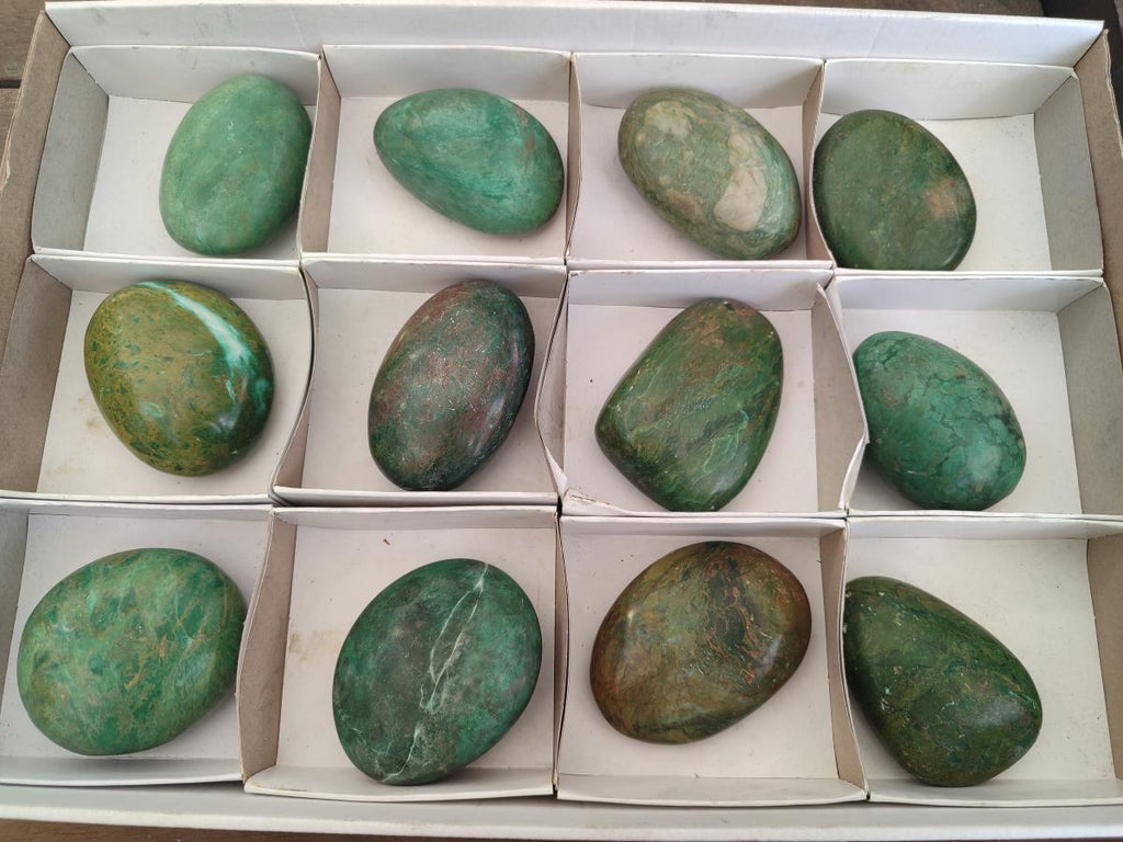 Polished Chrome Verdite Gemstone Palm Stones x 12 From Zimbabwe - Toprock Gemstones and Minerals 